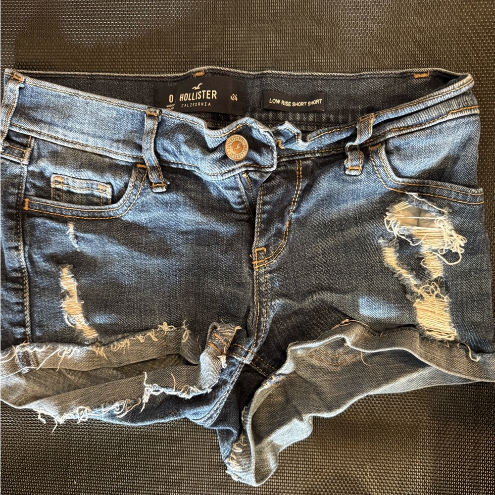 Hollister Women's Ripped Jean Shorts - Dark Blue